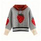 Gray Cable-Knit Hoodie with Strawberry Accents