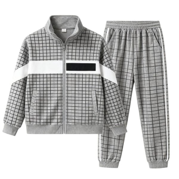 Gray Grid-Print Tracksuit